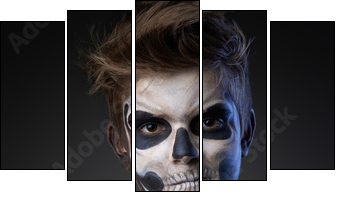 Teen with make-up of skull in black cloak unhappy - Five-piece canvas print, Pentaptych