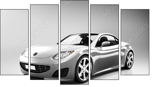 3D Luxury Silver Sports Car - Five-piece canvas print, Pentaptych
