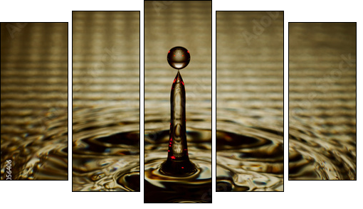 Water Drop Splash with Ripples - Five-piece canvas print, Pentaptych