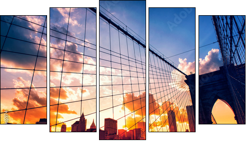 Brooklyn Bridge and Manhattan at sunset - Five-piece canvas print, Pentaptych