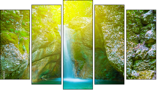 small mountain waterfall - Five-piece canvas print, Pentaptych