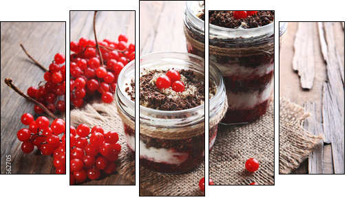 Delicious dessert in jars on table close-up - Five-piece canvas print, Pentaptych