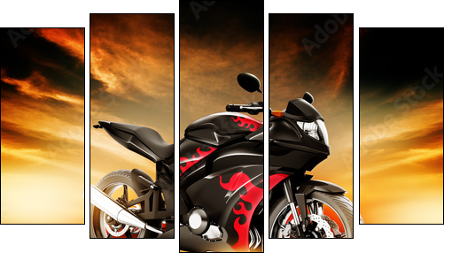 Motorcycle Land Vehicle Transportation Luxury Motorbike Elegance - Five-piece canvas print, Pentaptych