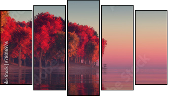 sunset and hot air balloon - Five-piece canvas print, Pentaptych