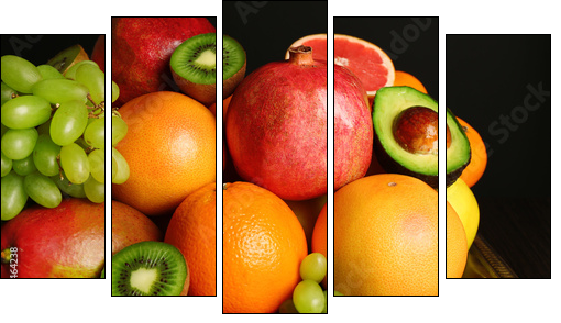Assortment of fruits on table, close-up - Five-piece canvas print, Pentaptych