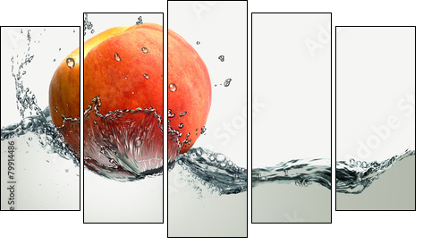 Ripe peach and splashes of water. - Five-piece canvas print, Pentaptych