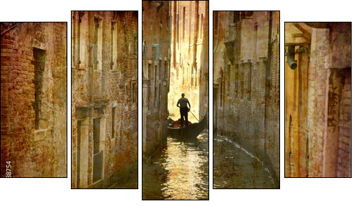 Postcard from Italy. - Gondola - Venice. - Five-piece canvas print, Pentaptych