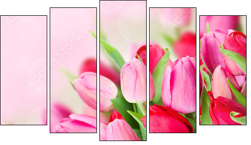 spring pink tulips bouquet - Five-piece canvas print, Pentaptych