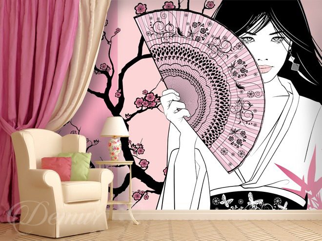 A-geisha-under-a-cherry-blossom-oriental-wallpapers-demur