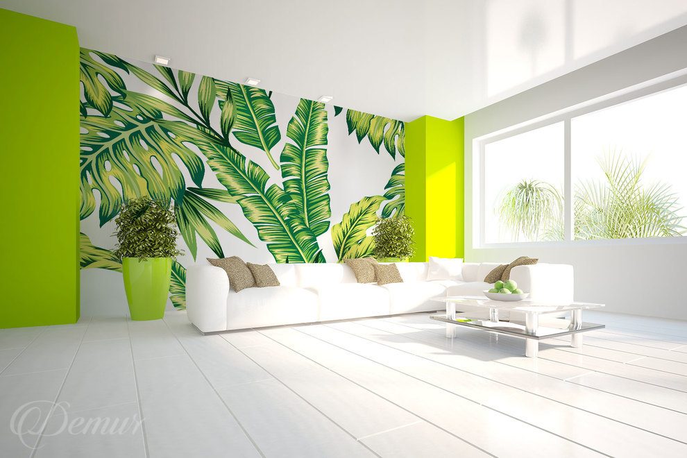 Exotically-leaved-living-room-wallpapers-demur